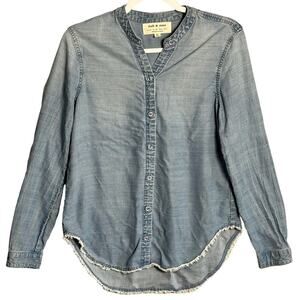 Cloth & Stone Anthropologie Sz S Chambray Button Up Shirt‎ Raw Hem Tencel hi-low